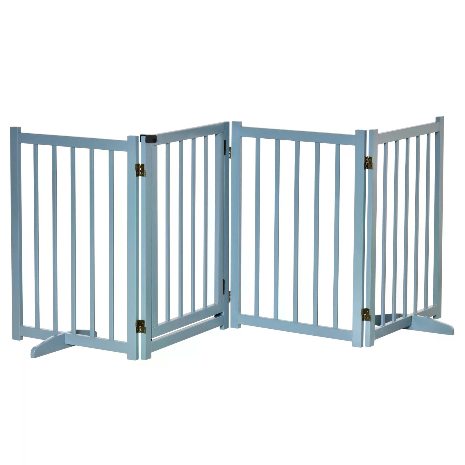 Pet Gate Wooden Foldable Dog Safety Barrier w/ 4 Panels for Small and Medium Dogs Blue