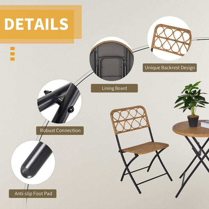 2 Seater Foldable Rattan Wicker Bistro Set, Coffee Table and Chairs, Natural