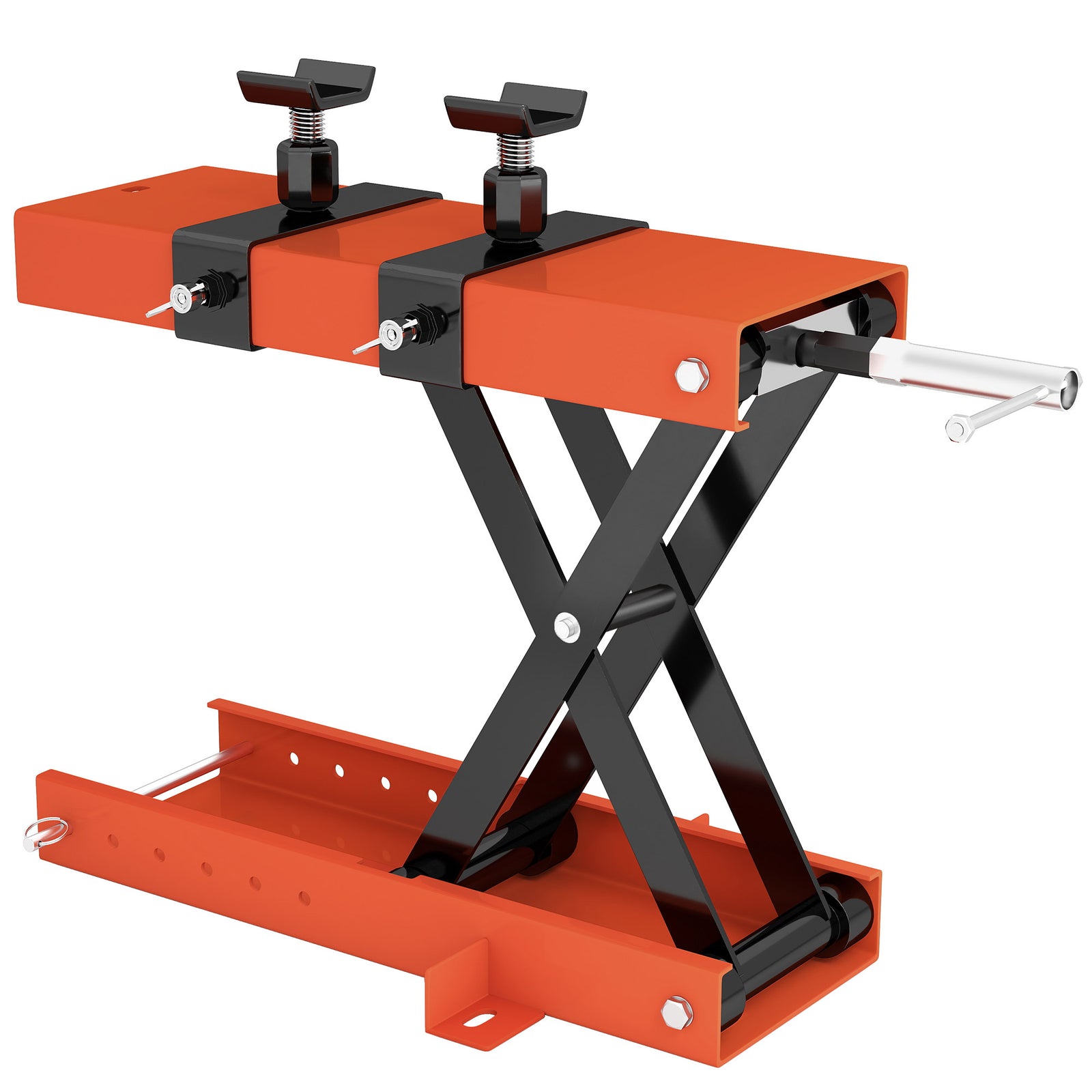 500 kg Motorcycle Scissor Lift Jack, Heavy Duty Steel Adjustable Motorbike Lifting Hoist Stand with Safety Pin, Foldable Lifter for Dirt Bike Repair Maintenance, 45x15 cm Large Platform, Orange