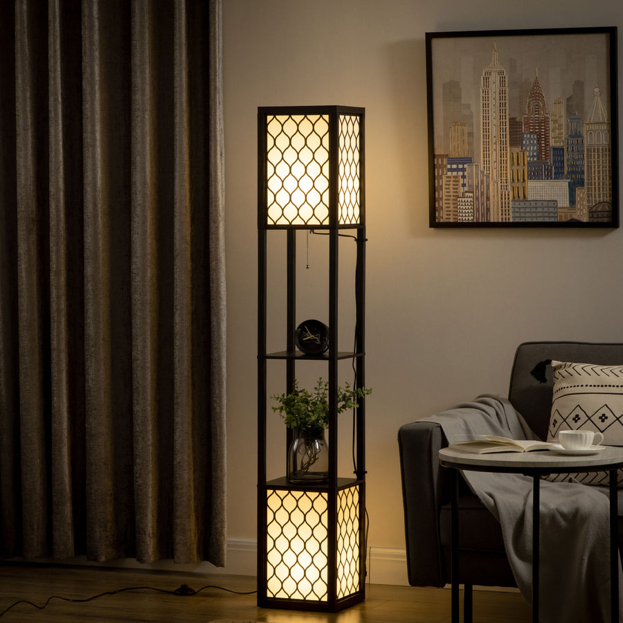 Floor Lamp with Shelves, Dual Light, Modern Tall Standing Lamps for Living Room, Bedroom, with Chain Switch, Bulb not Included, Black