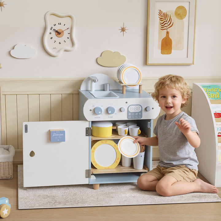 MCL Wooden Dishwasher Playset, Kitchen Sink Toys with Faucet, Sink and Accessories, Gift for Boys Girls Toddlers