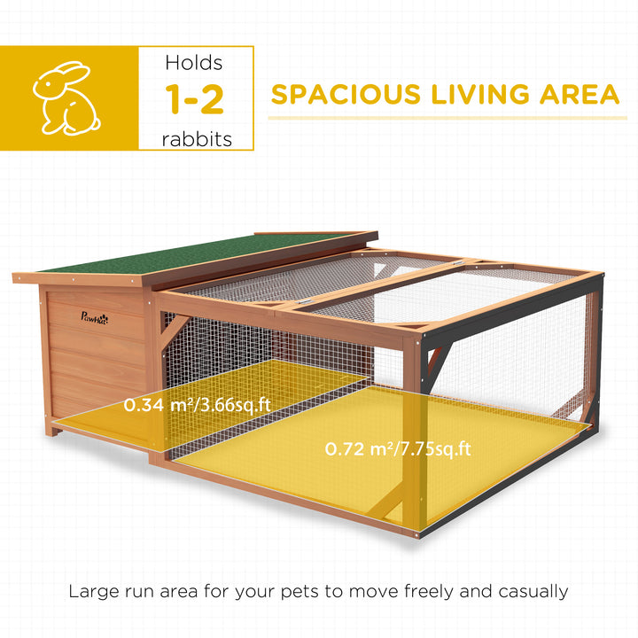 PawHut Rabbit Hutch Small Animal Guinea Pig House Off-ground Ferret Bunny Cage Backyard with Openable Main House & Run Roof 125.5 x 100 x 49cm Orange