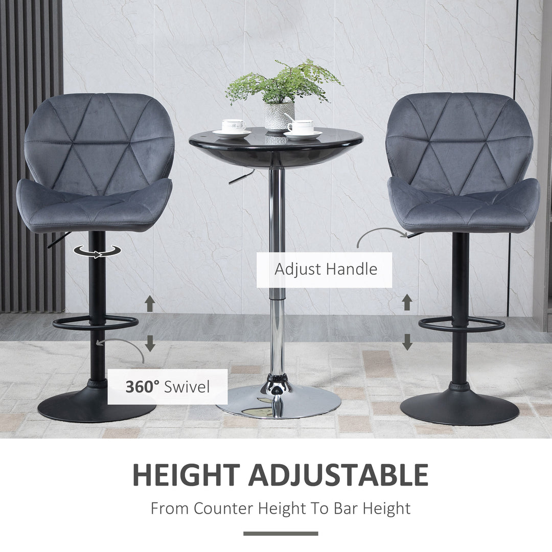 HOMCOM Set of 2 Adjustable Bar stools With Backs , Armless Upholstered Swivel Counter Chairs, Barstools with Back, Footrest, Dark Grey