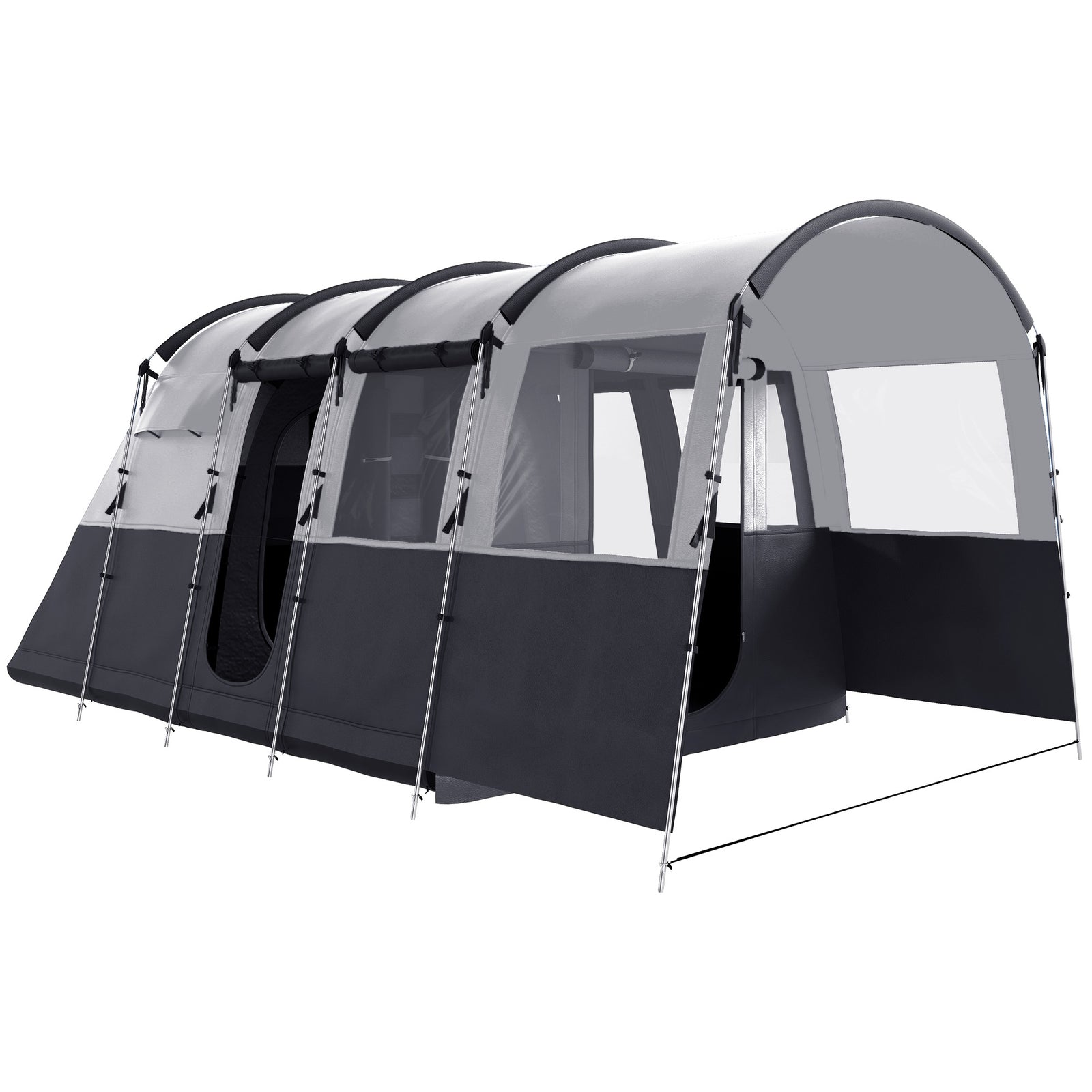 8-Person Camping Tent, Waterproof Family Tent, Tunnel Design, 4 Large Windows, Sleeping Cabins 3000mm Water Column Grey