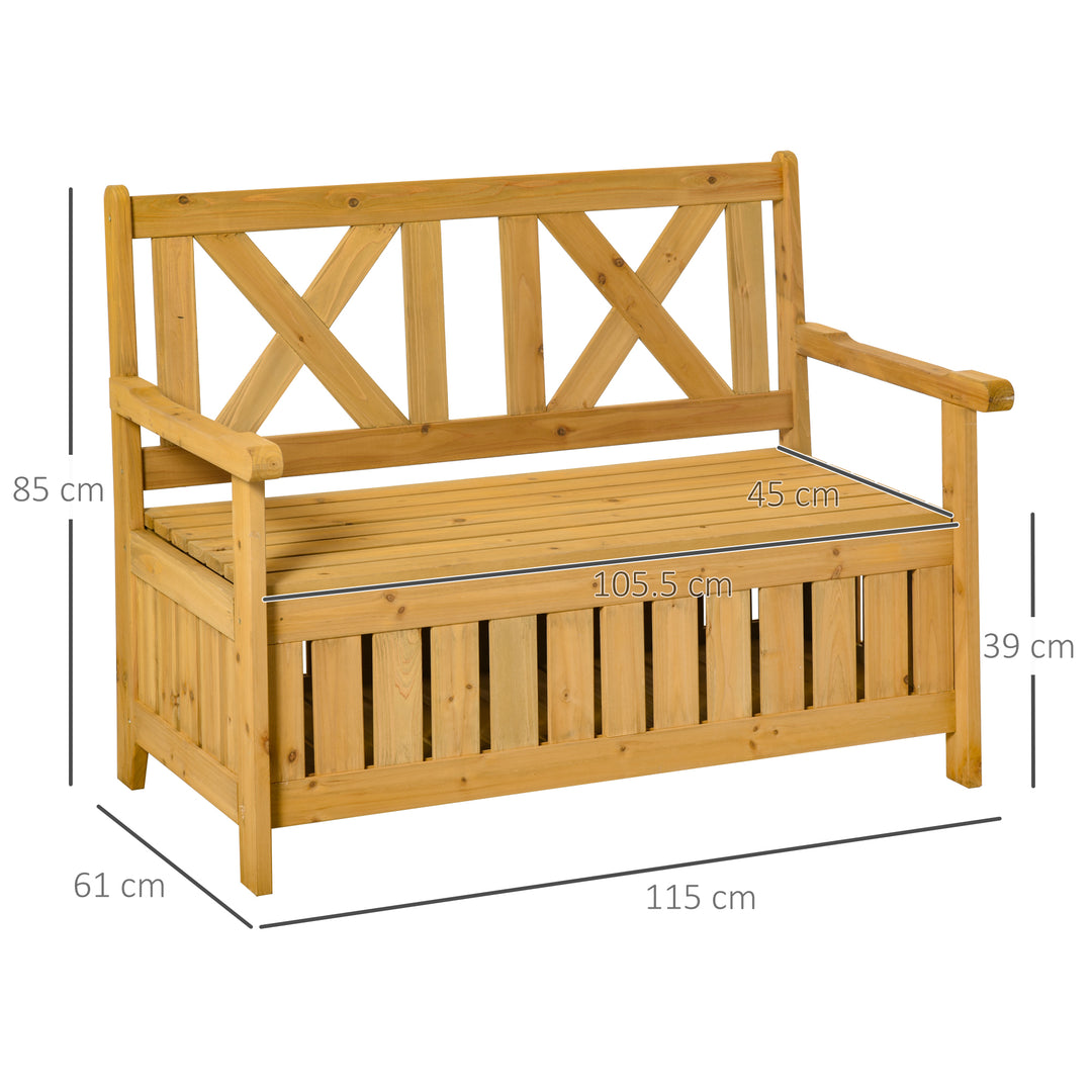 Outsunny Wood Garden Bench 2 Seater Storage Chest Patio Seating Chair with High Back and Armrest