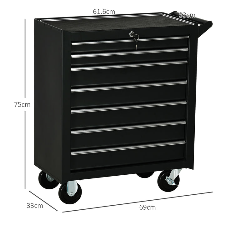 7-Drawer Rolling Tool Chest on Wheels, Lockable Tool Cabinet with Side Handle, Metal Tool Box Trolley for Garage, Workshop, Matte Black