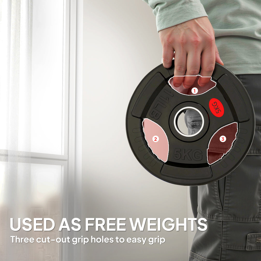 MCL Olympic Weight Plates, 2"/5cm Weight Disc Pair with Tri-Grips, 2 x 5kg Dumbbell Plates for Weightlifting and Strength Training Home Gym Fitness Workout, Black