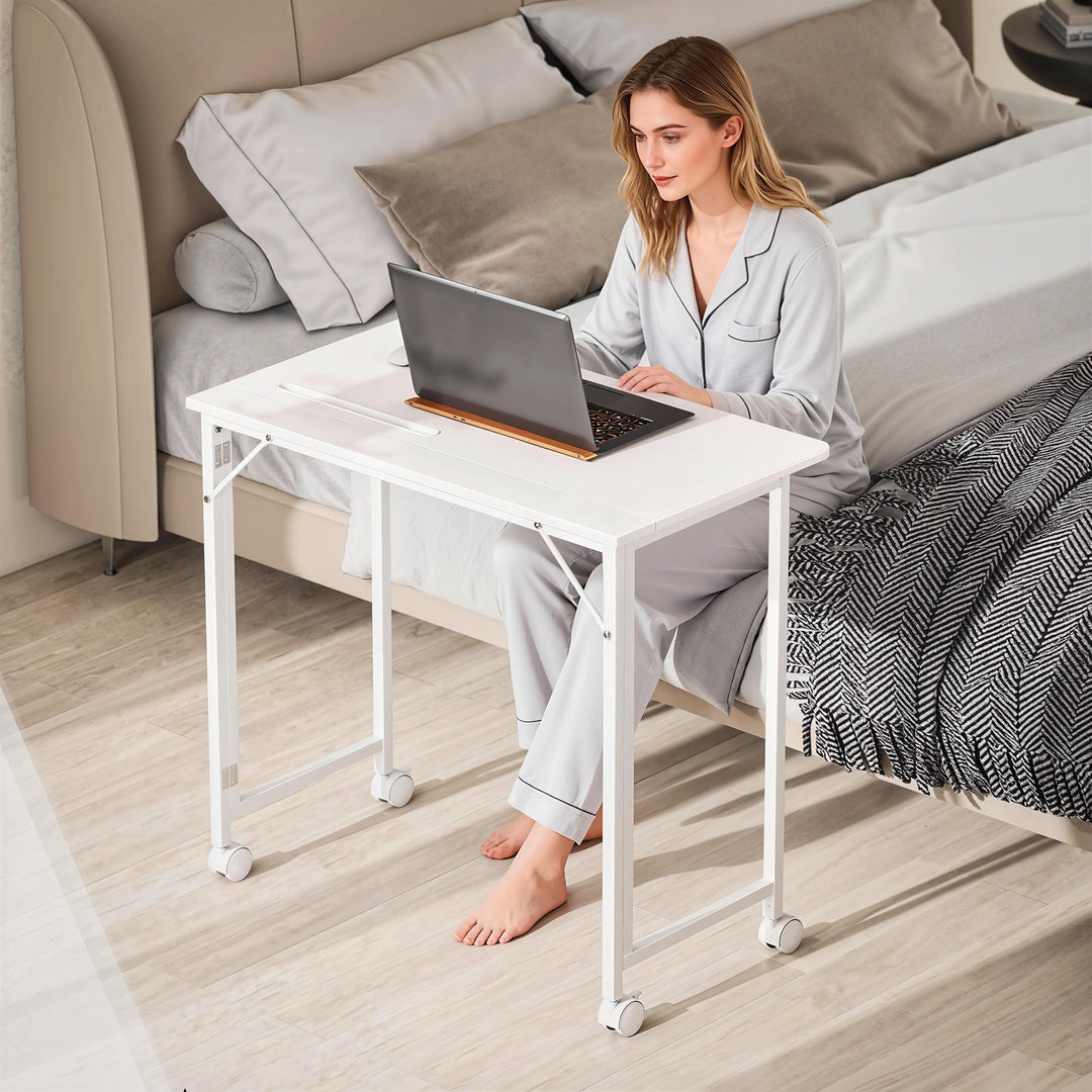 Folding Small Desk on Wheels - Black Wood Effect