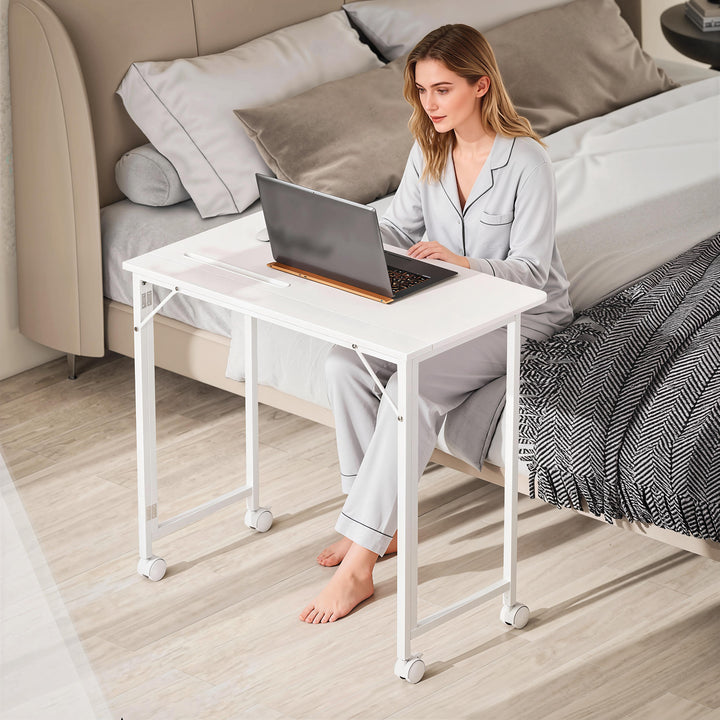 Folding Small Desk on Wheels - Black Wood Effect