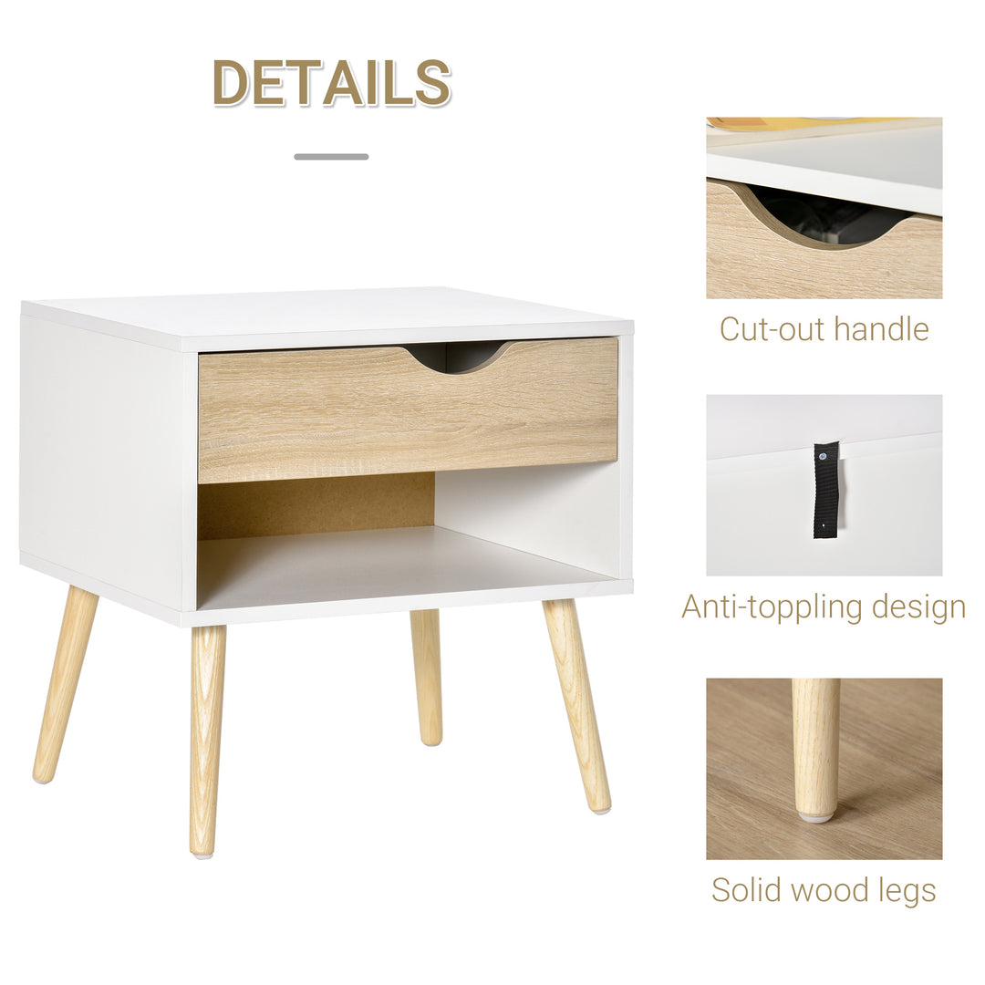 Bedside Table with Drawer and Shelf, Modern Nightstand, End Table for Bedroom, Living Room, White
