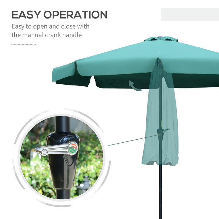 2.7m Patio Parasol Garden Umbrellas Outdoor Sun Shade Table Umbrella with Tilt, Crank, 8 Ribs, Ruffles, Green