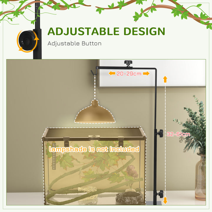 Adjustable Height and Length Reptile Lamp Stand Holder with Hook Hanging, Base - Black