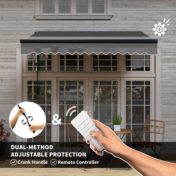 2.5 x 2m Electric Awning with LED Light and Remote Controller, Aluminium Frame DIY Retractable Awning, UV50+ Sun Shade Canopy for Garden Patio Deck Door Window, Dark Grey