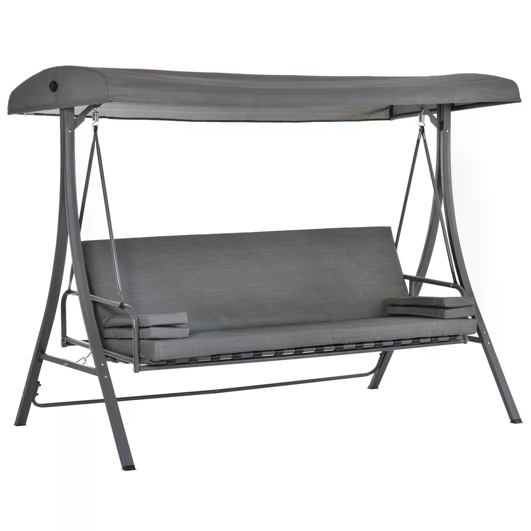 2-in-1 Patio 3 Seater Swing Chair Hammock w/ Cushion Adjustable Canopy Garden
