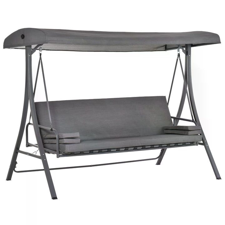 2-in-1 Patio 3 Seater Swing Chair Hammock w/ Cushion Adjustable Canopy Garden