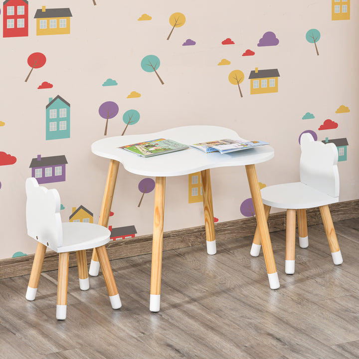 MCL 3-Piece Kids Table and Chair Set with 2 Bear-Shaped Chairs, for Ages 1-4 Years, White