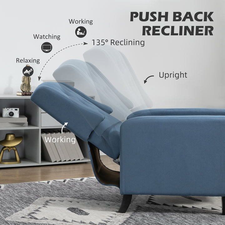 Wingback Recliner Chair for Home Theater, Button Tufted Microfibre Cloth Reclining Armchair with Leg Rest, Deep Blue