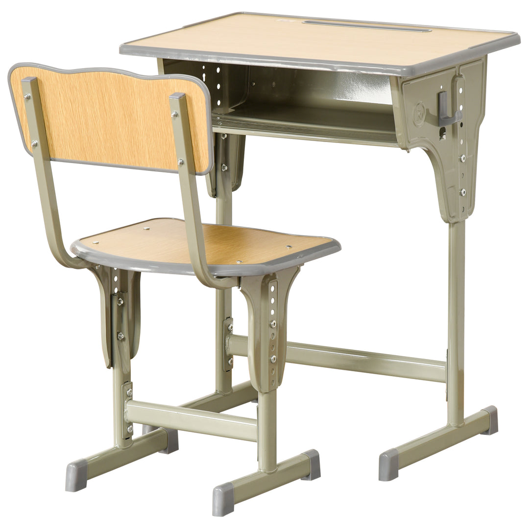 Height Adjustable Kids Desk and Chair Set with Storage Compartment, Ba