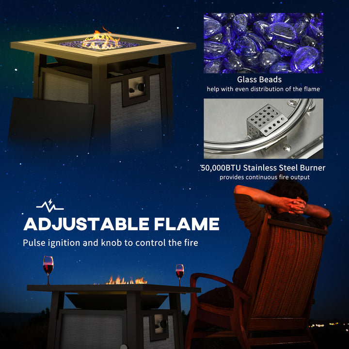 Outsunny Gas Fire Pit Table, 50,000 BTU with Protective Cover and Decorative Glass Beads, Dark Grey