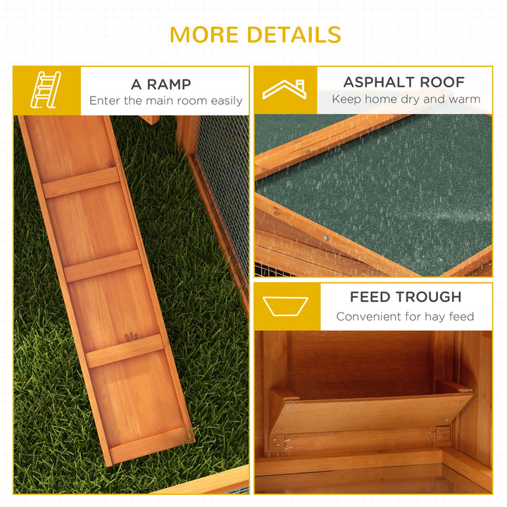 Rabbit Hutch with Run Wooden Guinea Pig Hutch Outdoor Bunny Cage Hide House with Sliding Tray, Hay Rack, Ramp, 156 x 58 x 68cm, Orange
