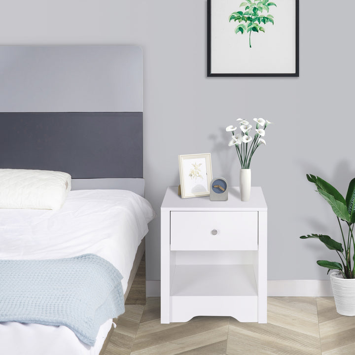 Modern Bedside Table, Nightstand with Drawer Shelf, End Table for Living room, Bedroom White