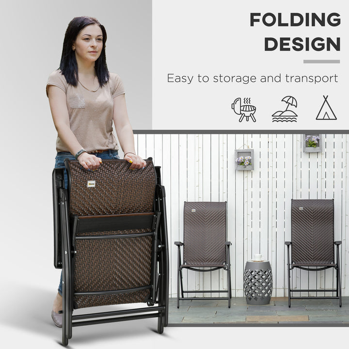 Set of Two Folding Garden Chairs, with Seven-Position Adjustable Backs - Brown