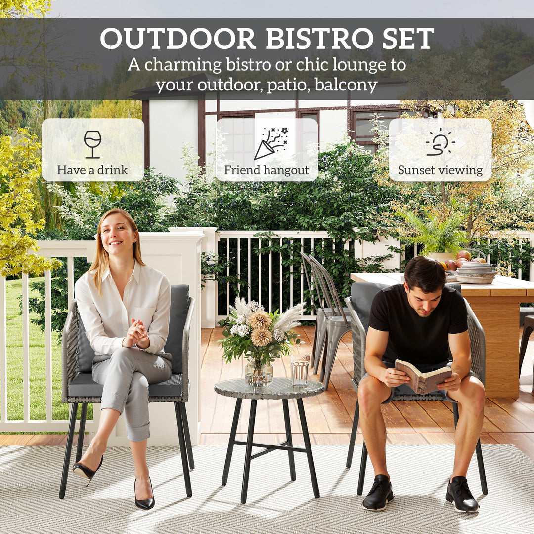 Three-Piece Cut-Out Rattan Chair and Table Set - Grey