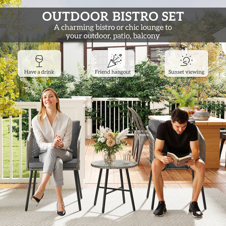 Three-Piece Cut-Out Rattan Chair and Table Set - Grey