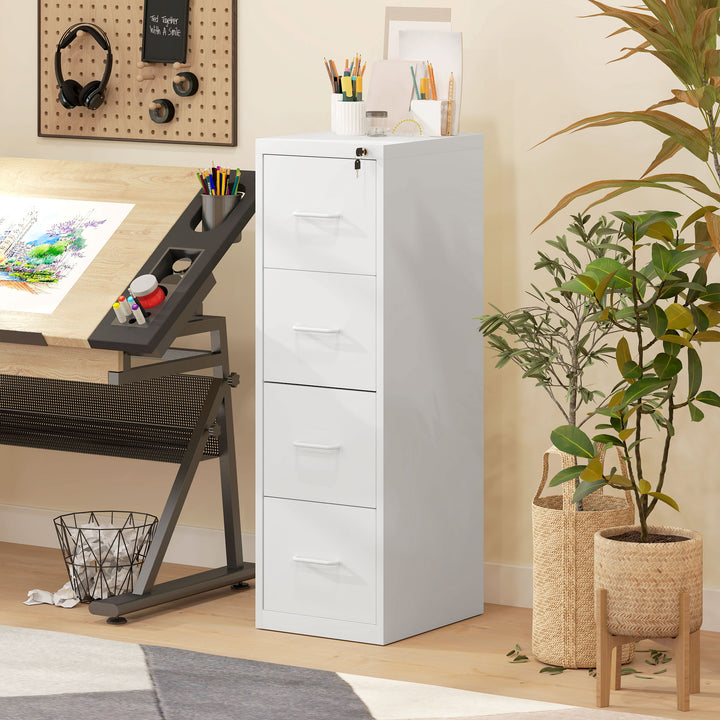 Four-Drawer Modern Steel Filing Cabinet - White