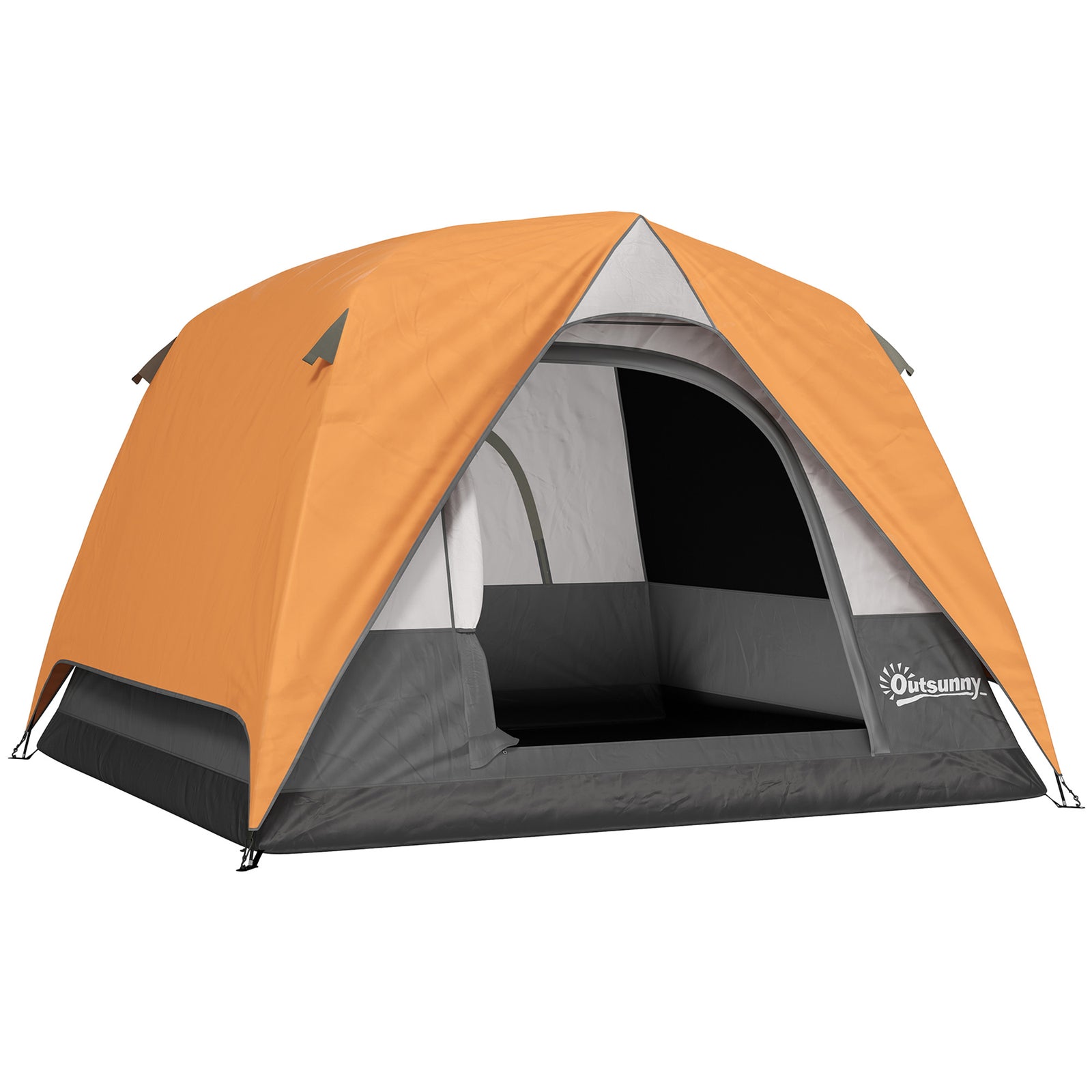 3-4 Person Camping Tent, Easy Set Up Waterproof Dome Tent with Sewn-in Groundsheet, Mesh Windows, Pocket and Hook for Camping, Hiking, Backpacking, Orange and Grey