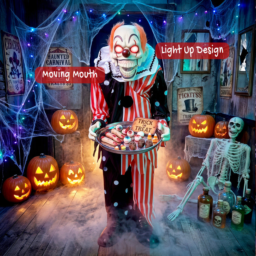 Animated Clown Halloween Decoration, Scary Halloween Animatronics Deco