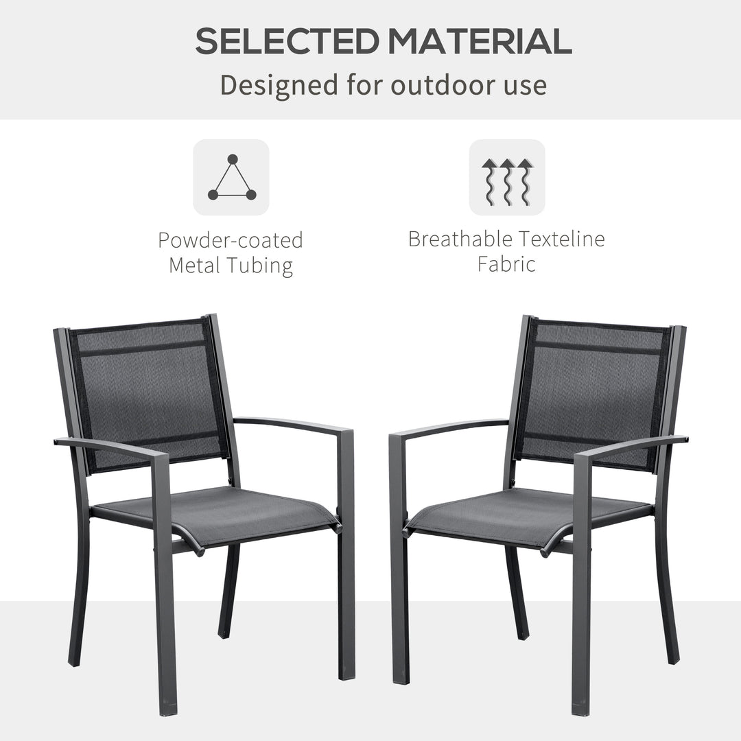 Garden Chairs Set Of 2 Outdoor Chairs with Steel Frame Texteline Seats for Dining Patio Balcony Dark Grey and Black