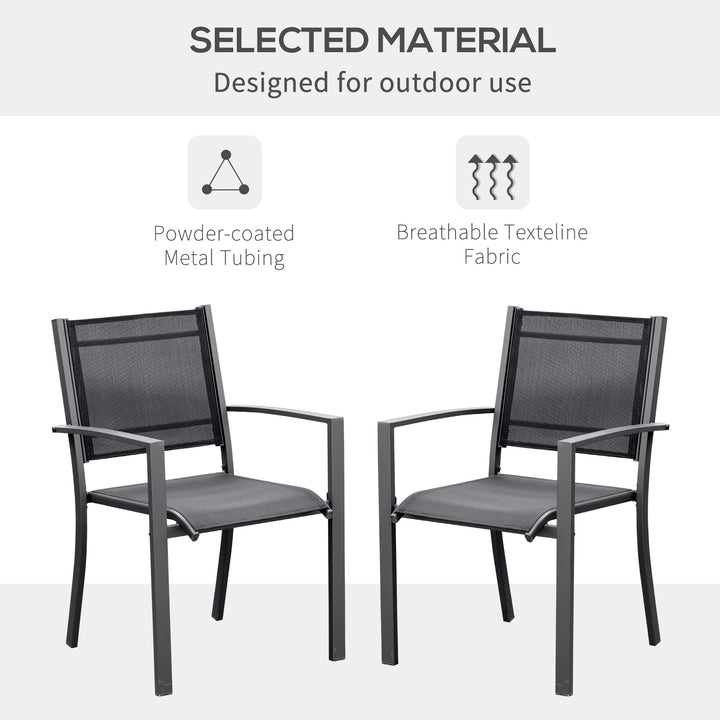 Garden Chairs Set Of 2 Outdoor Chairs with Steel Frame Texteline Seats for Dining Patio Balcony Dark Grey and Black