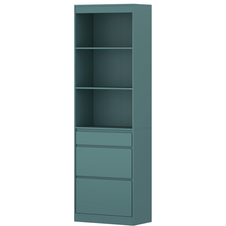 Bookcase with Drawers Adjustable Shelves Book Shelf for Study Living - Light Green