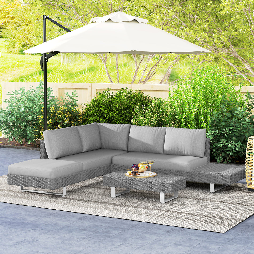 5-Seater Rattan Wicker Sofa Set Furniture Patio Tea Table Set with Cushions, Light Grey