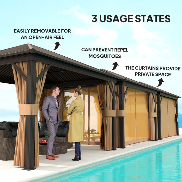 3.6 x 3 m Aluminium Hardtop Gazebo, with Accessories - Brown