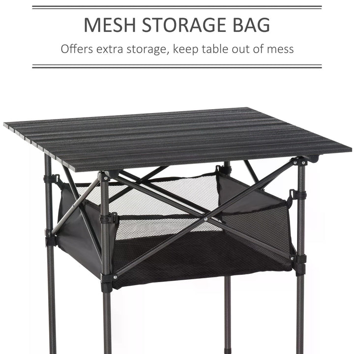 Folding Camping Table with Mesh Storage Bag Lightweight Aluminum Picnic Desk,Roll Up Tabletop with Carring Bag by Outsunny