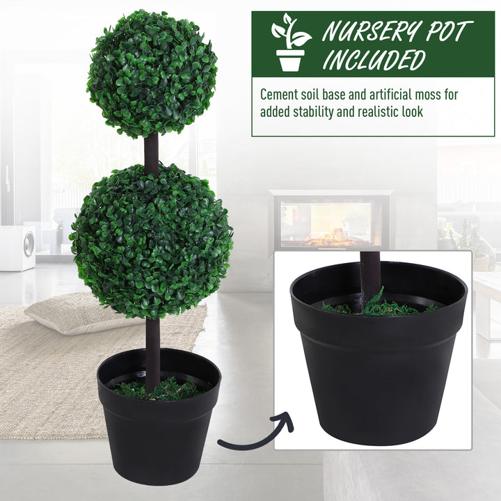 Outsunny Set of 2 Artificial Boxwood Ball Topiary Trees Potted Decorative Plant Outdoor and Indoor Décor (67cm) | Aosom UK