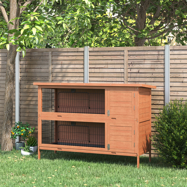 MCL Rabbit Hutch Outdoor Guinea Pig Hutch Bunny Cage with No-Leak Trays, Divider, 136 x 50 x 93cm, Orange