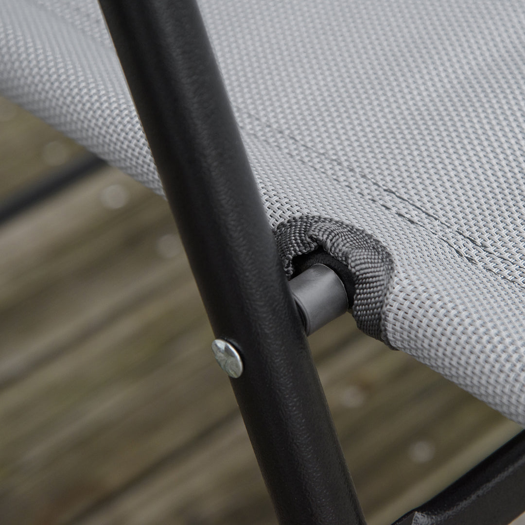 MCL 3 Piece Outdoor Bistro Set, Patio Conversation Furniture Set with 2 Folding Backrest Adjustable Armchairs and Glass Top Coffee Table, Grey