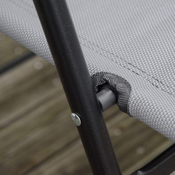 MCL 3 Piece Outdoor Bistro Set, Patio Conversation Furniture Set with 2 Folding Backrest Adjustable Armchairs and Glass Top Coffee Table, Grey