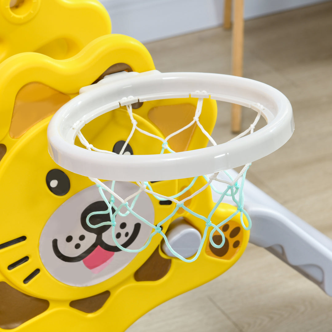 AIYAPLAY Baby Slide with Basketball Hoop, Easy to Assemble Kids Slide for Indoor Use, for Ages 18-36 Months - Yellow | Aosom UK