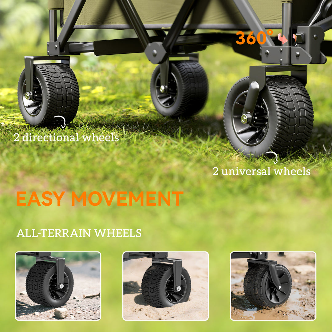 Folding Garden Trolley, Cargo Traile on Wheels, Collapsible Camping Trolley, Outdoor Utility Wagon with Steel Frame and Oxford Fabric, Green