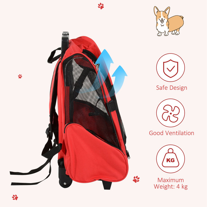 Pet Travel Backpack Bag Cat Puppy Dog Carrier w/ Trolley and Telescopic Handle Portable Stroller Wheel Luggage Bag (Red)