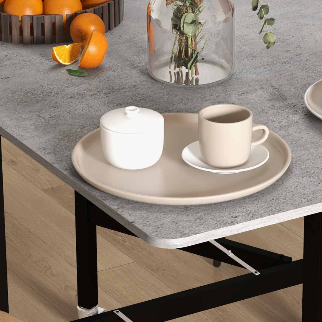 Mobile Drop Leaf Table, Folding Dining Table with 6 Wheels & Brakes, Kitchen Table for Small Spaces, Grey Marble Effect