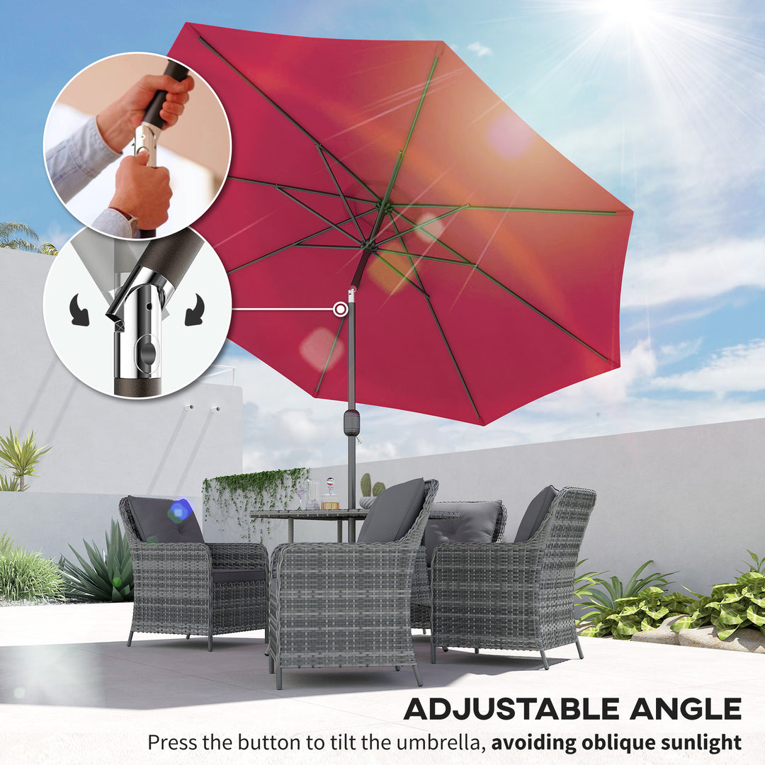 MCL 3(m) Tilting Parasol Garden Umbrellas, Outdoor Sun Shade with 8 Ribs, Tilt and Crank Handle for Balcony, Bench, Garden, Wine Red