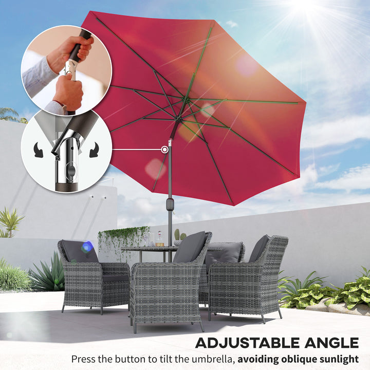 MCL 3(m) Tilting Parasol Garden Umbrellas, Outdoor Sun Shade with 8 Ribs, Tilt and Crank Handle for Balcony, Bench, Garden, Wine Red