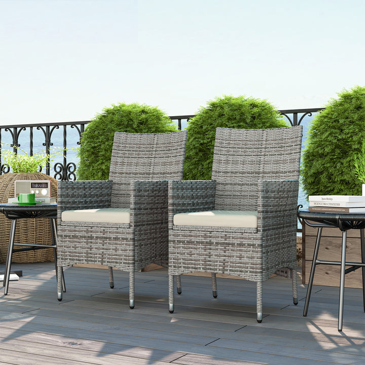 2 Pieces Rattan Garden Chairs Dining Chair Set with Cushion, Mixed Grey