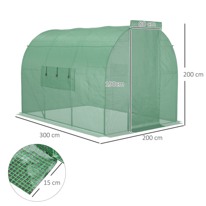 Large Polytunnel Walk In Greenhouse, Plant Gardening Tunnel Green House with Metal Hinged Door, Galvanised Steel Frame & Mesh Windows, Green (3 x 2 m)