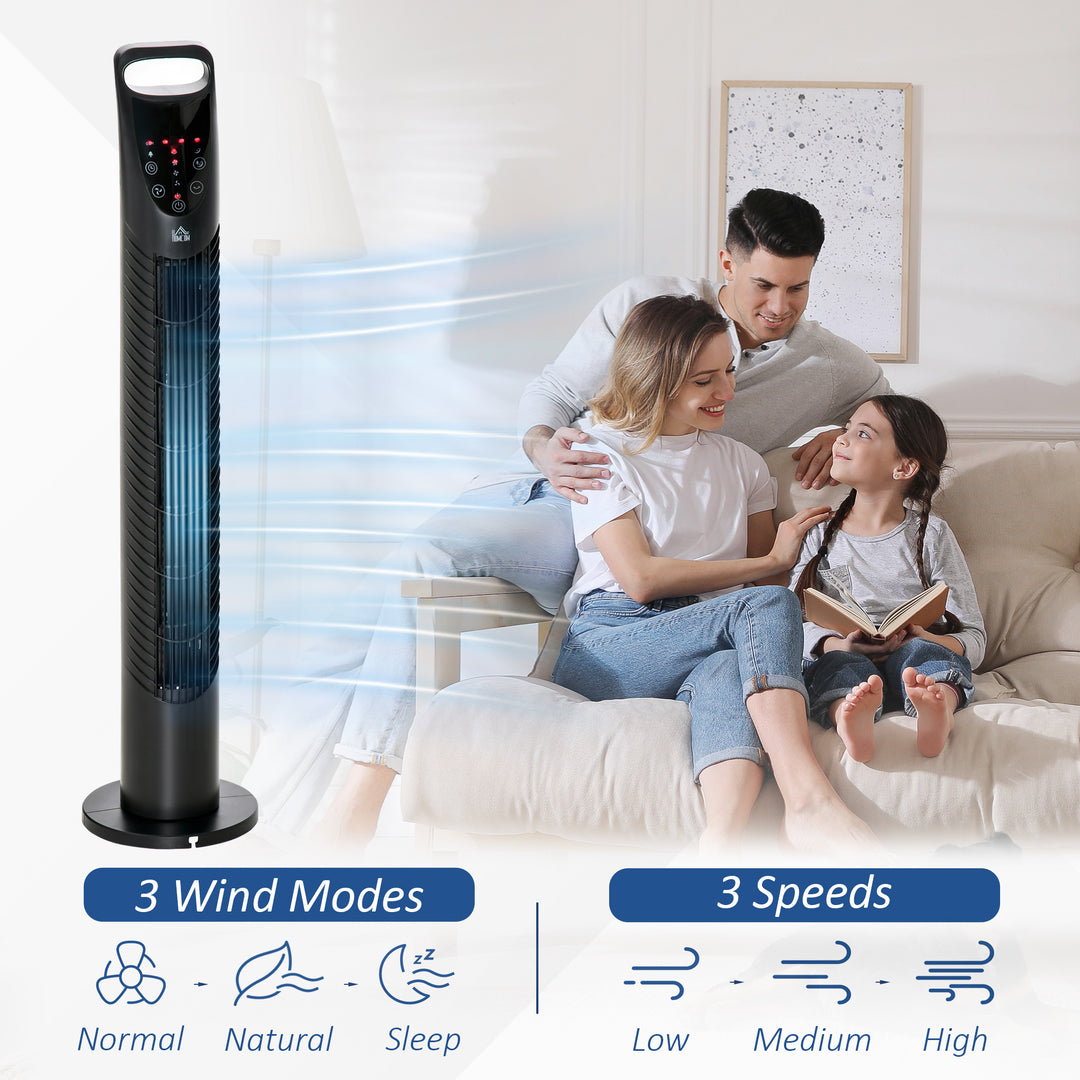 HOMCOM Oscillating Tower Cooler: 3 Speeds, 3 Modes, 40W, Remote Control, Timer, Quiet Operation for Home Office, Jet Black, 78.5cm | Aosom UK